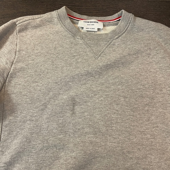 THOM BROWNE GREY COTTON STRIPED CREW NECK SWEATER SIZE 2 - Picture 4 of 15